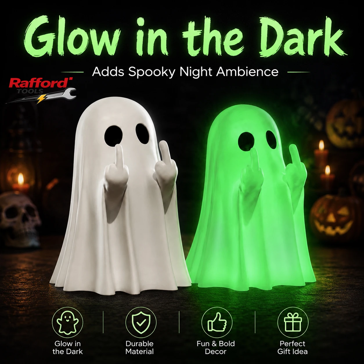Cute Middle Finger Ghost Statue, Small Halloween Decor for Home, Centerpiece for Coffee Table, Adorable Horror Figure S46b72143a2474f0589fd03cb0b86df297