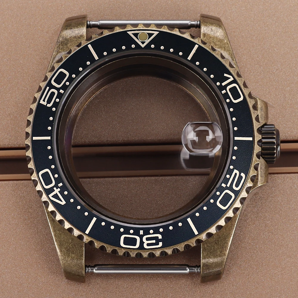 Bronze 40mm Vintage Watch Case Ceramic Bezel Sapphire Glass For SUB Yacht NH35 NH36 NH38 NH34 4R36 Automatic Movement 28.5mmDial
