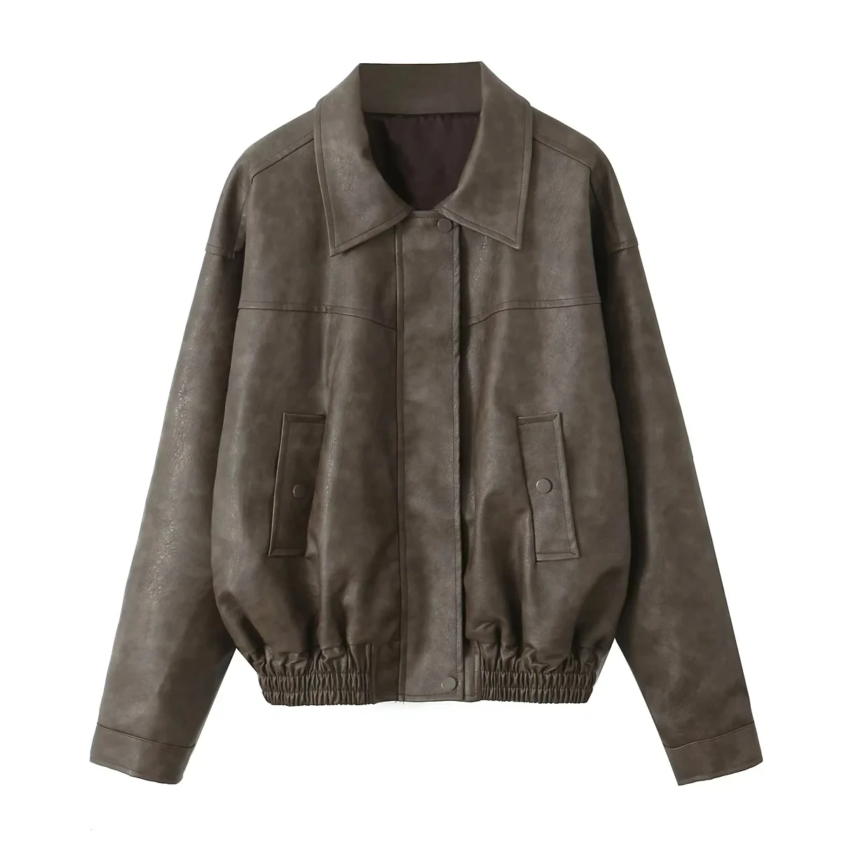 เสื้อโค้ทหนังแท้สไตล์เรโทรอเมริกัน สีน้ำตาลเข้ม แนวเท่ หวานซ่อนเปรี้ยว สำหรับผู้หญิง ฤดูใบไม้ผลิ ฤดูใบไม้ร่วง รุ่นใหม่ สไตล์สปอร์ต สีน้ำตาลเข้ม