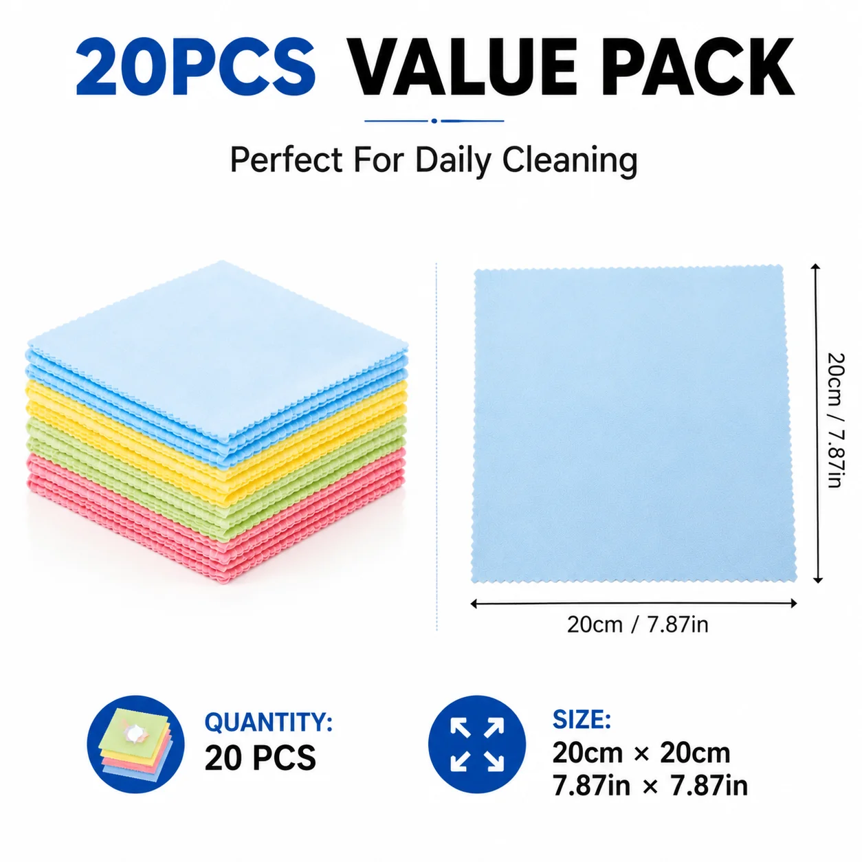 20PCS Pano de Limpeza de Microfibra para Óculos, Pano de Limpeza de Lentes para Tela de Celular e Câmera, Reutilizável e Macio