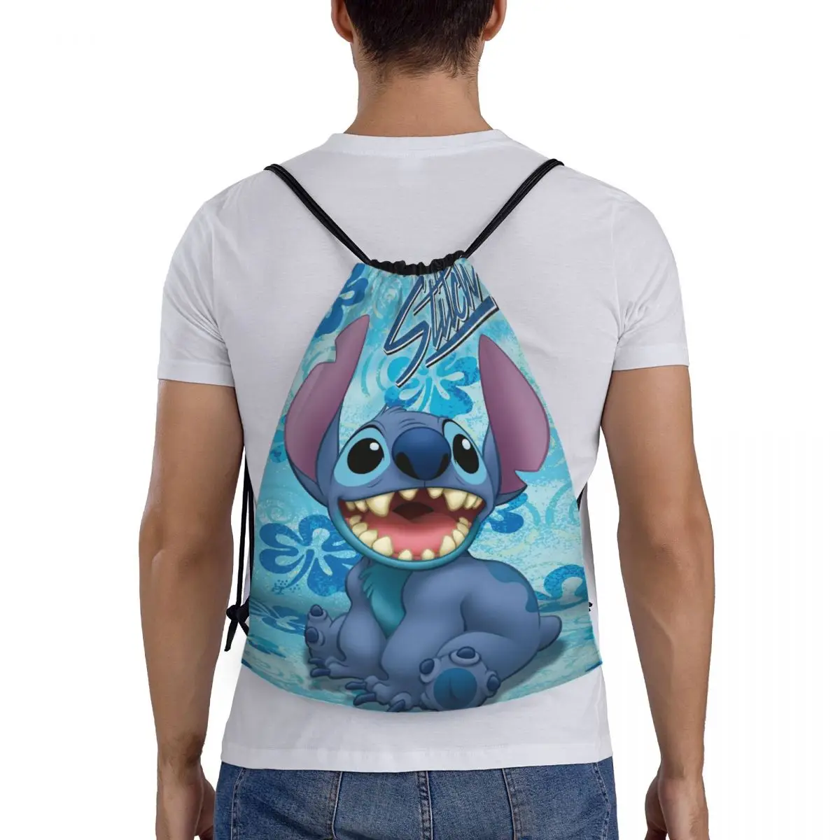 Borsa con coulisse personalizzata Little Monster Stitch donna uomo zaino leggero per palestra sportiva in cartone animato