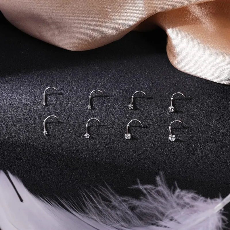 8 pieces/batch surgical steel nostril pierced earrings Nariz 20G crystal nostril pierced nose ring lady pierced jewelry