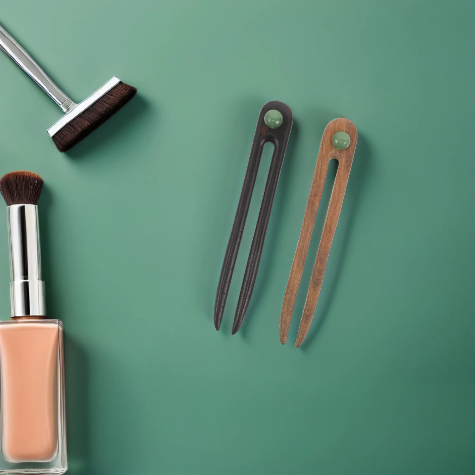 

2Pcs U-Shaped Chinese Hairpin Natural Wood Texture Secure Design Elegant Bridal Accessories for Women Long Hair Buns