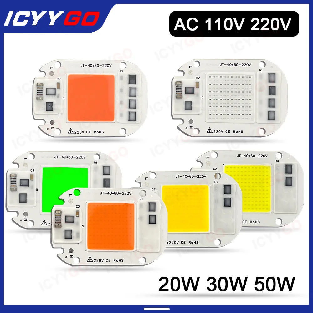 LED COB Lamp Beads 20W 30W 50W High Voltage Driver-Free AC 110V 220V Anti-Surge Full Spectrum Plant Growth Floodlight LED Chip