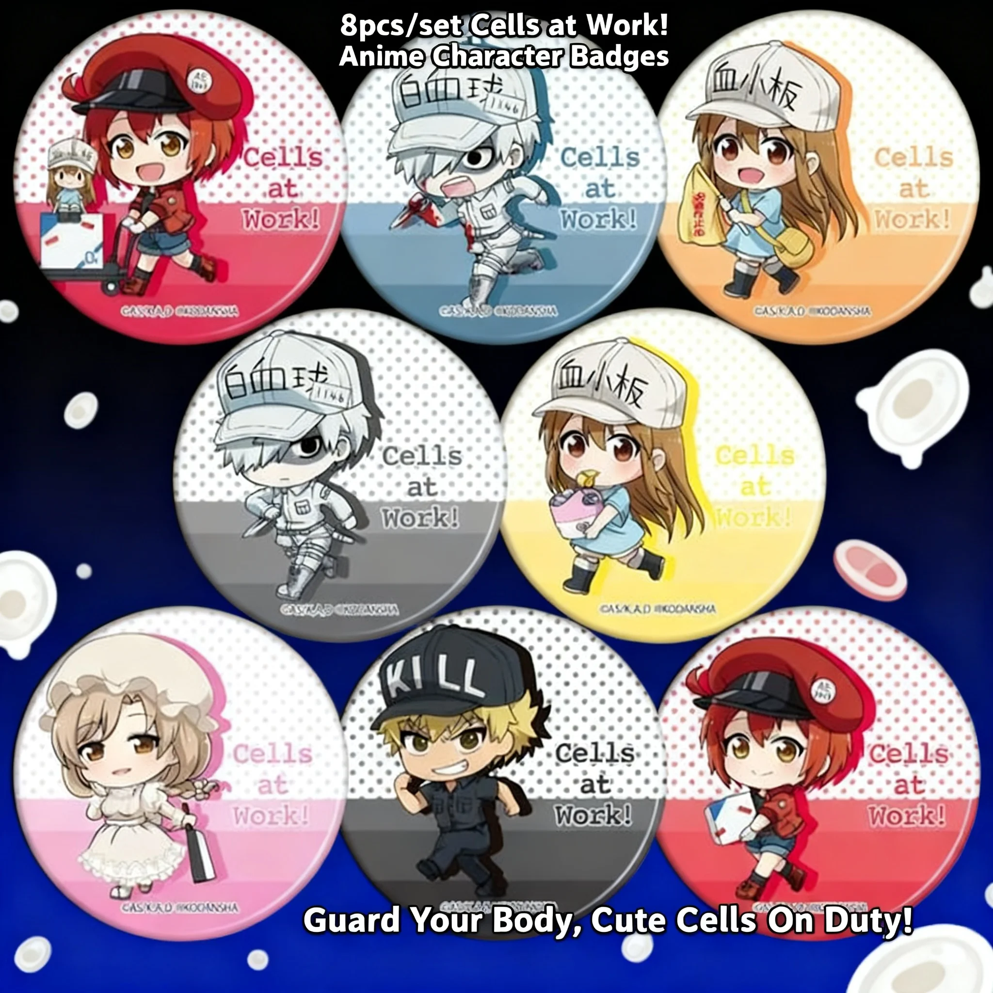 

Anime Cosplay Badge White Blood Cell Platelet Work Cell Cosplay Mirror Brooch Pin E Style Anime Merchandise Accessories for Fans
