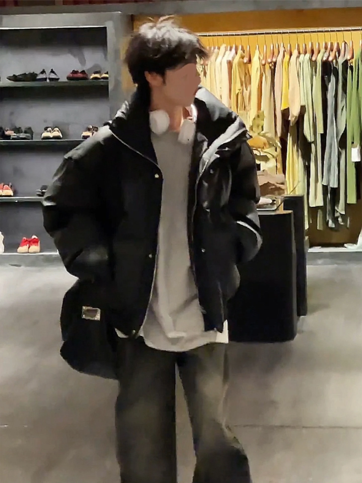 クリーンフィット アメリカン スレ ティネッド PUレザー ダウンコットン ジャケット メンズ 冬用 スタンドカラー ブレッドコート 暖かい ファッショナブル スト...