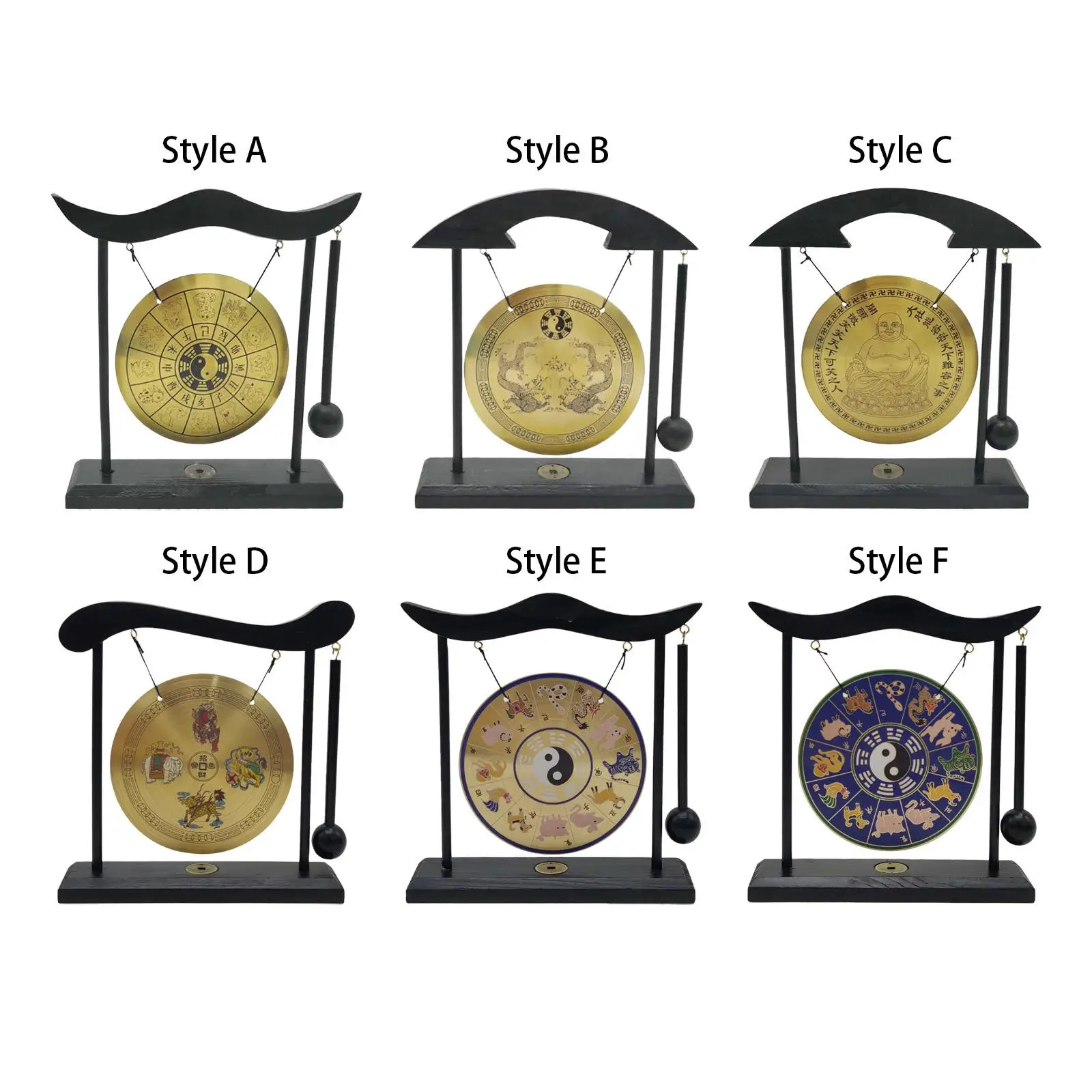 

Gong Ornament Wind Chime Brass Feng Shui Desktop Gong Chinese Gong Bell with Stand for Patio Office Table Home Decor