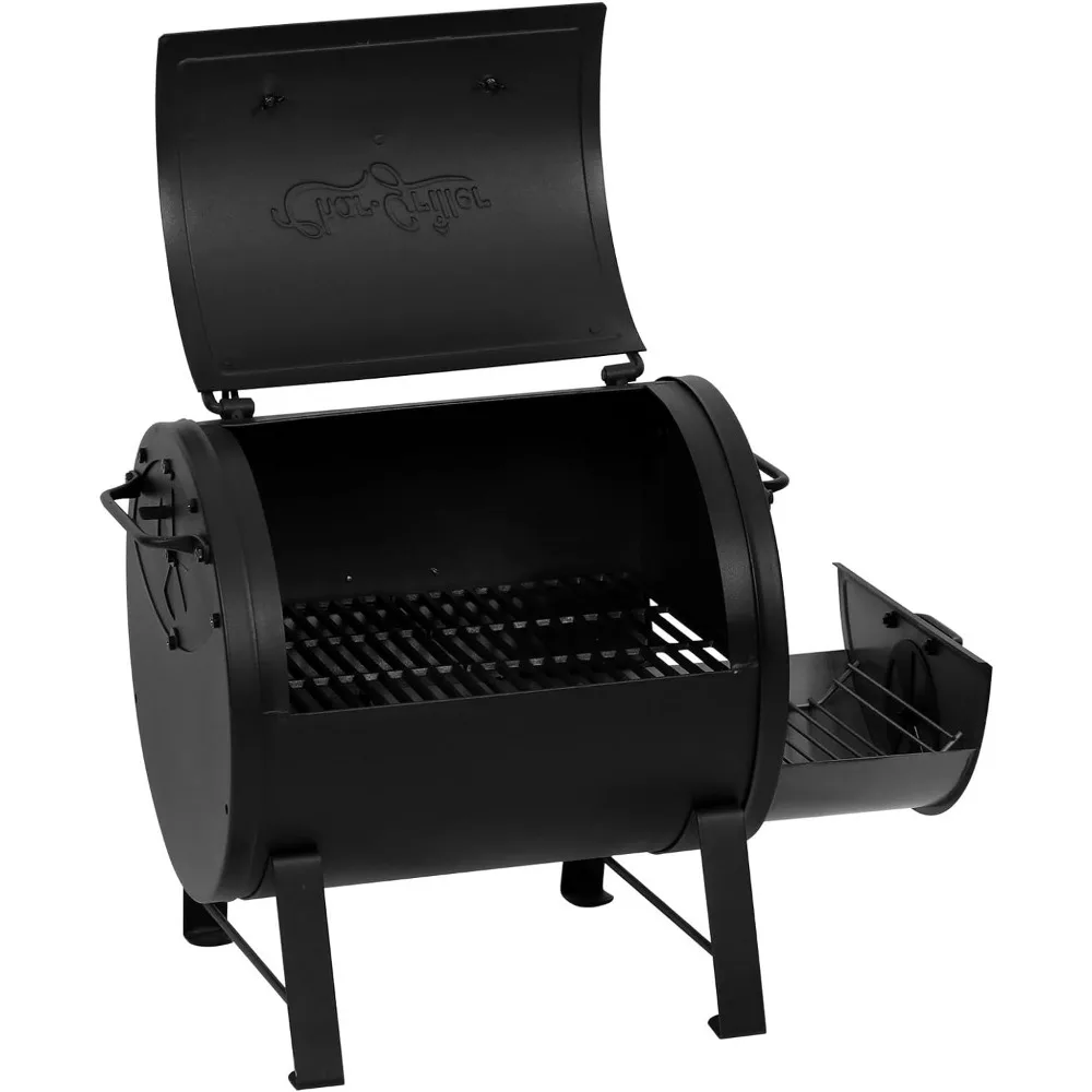 Portable Charcoal Grill and Side Fire Box Attachment for Texas-Style Offset Smoking Methods with 250 Cooking Square