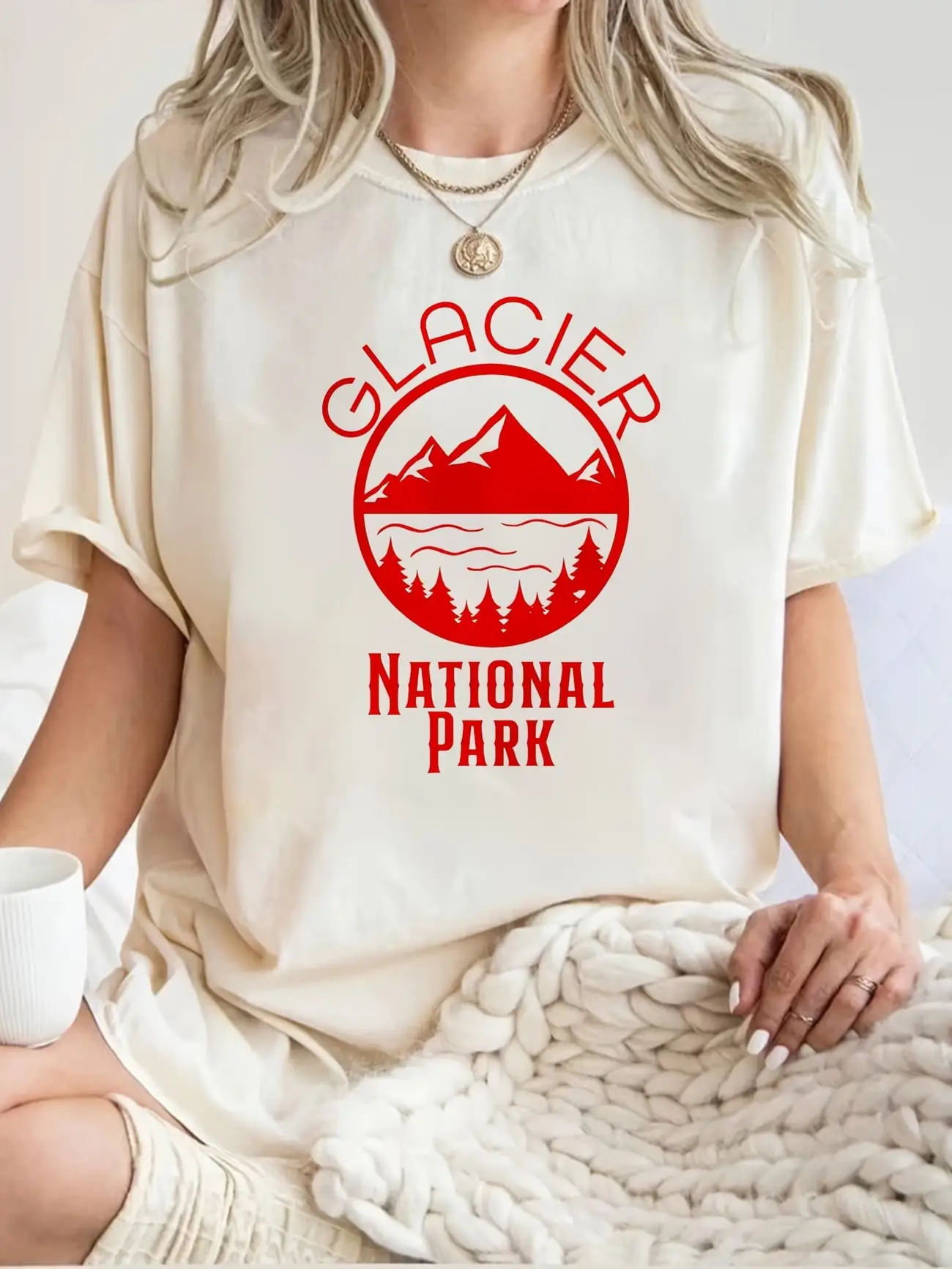 

Plus size women's short sleeve T-shirt Glacier National Park Mountain Logo soft and comfortable fabric summer outfits women's