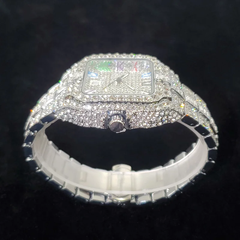 UNIGUET 2025 ساعة ماسية رجالية فاخرة قوس قزح الهاتفي كوارتز التقويم الهيب هوب مثلج خارج ساعة اليد الإكسسوارات للرجال