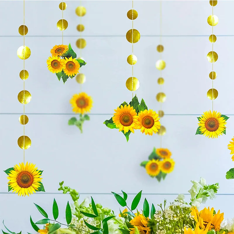 12 pcs Paper Sunflower Garlands Kids Birthday Party Decorations Sun Flower Streamer Banner Sunshine Fall Party Wedding Backdrop