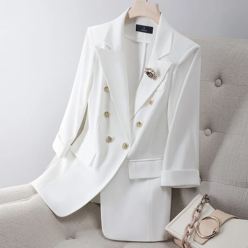 Office Lady Summer New Blazer Pants Suits 2 Piece Matching Set Women Conjunto Para Mujeres Work Wear Trousers Suits White Outfit