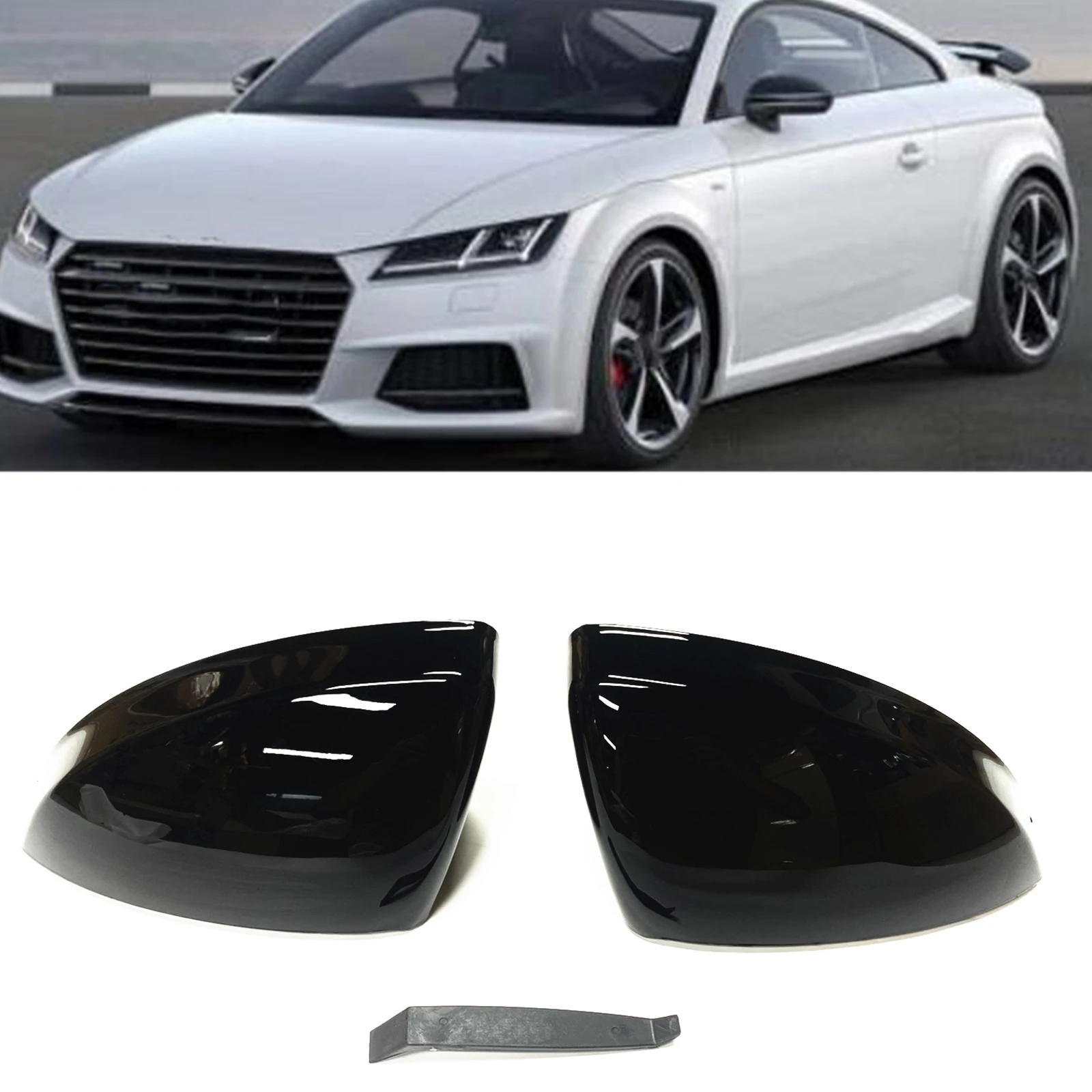 

For Audi R8 (4S) 2016-2021 TT TTS TTRS MK3 (8S) 2015-2021 Without Lane Assist Rear View Mirror Cover Gloss Black Cap Replacement