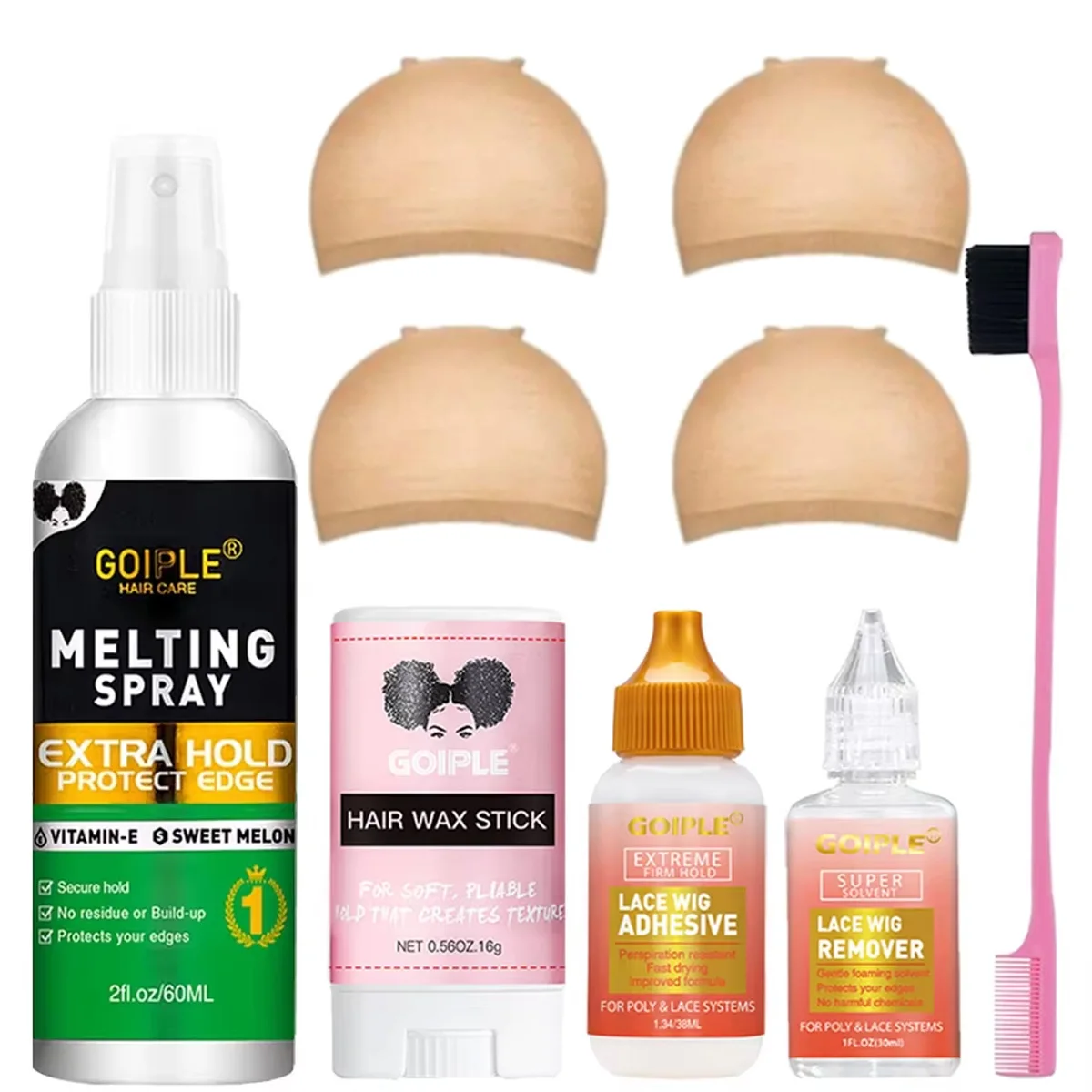 

Lace Wig Installation Set Fast-drying Invisible Melting Spray Wigs Adhesive for Front Wigs Closure Smooth Broken Hair Solid Wax