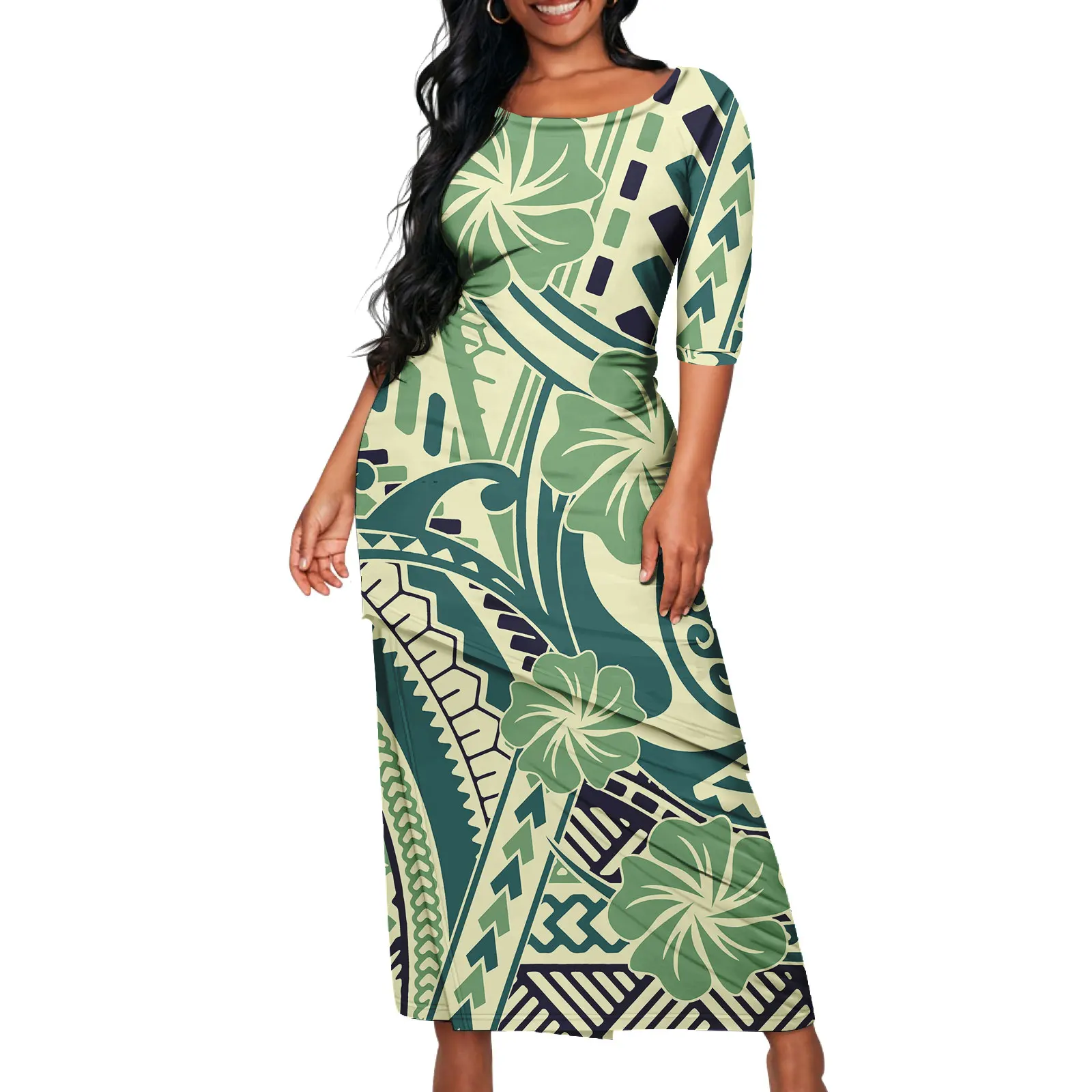 Ladies Pacific Island Style Puletasi Samoa Plus Size Print Dress Women Custom Polynesian Pattern Two Piece Skirt Set