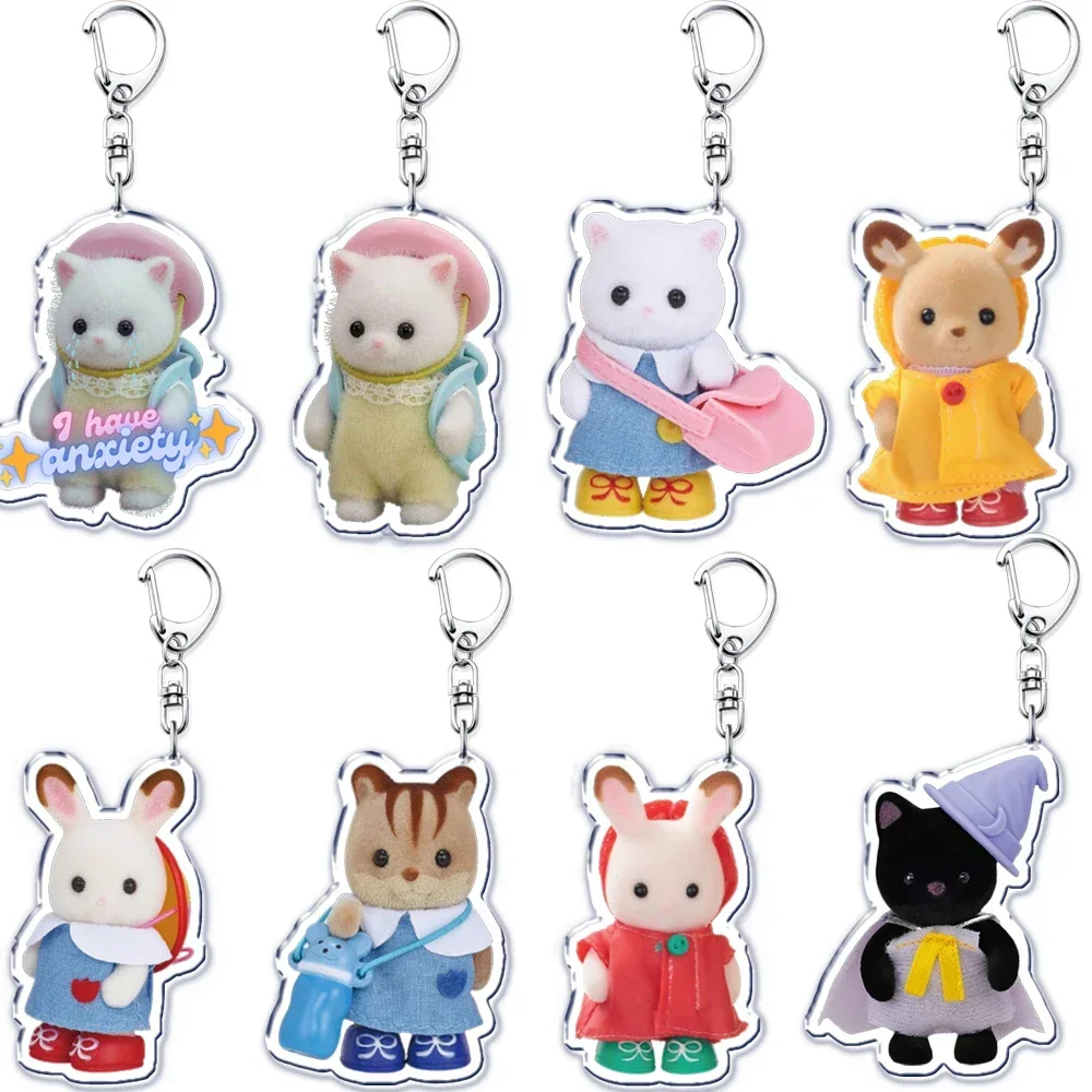 Hot Y2k Cartoon Cat Rabbit Bear Animals Doll Acrylic Keychains Keyring for Accessories Bag Pendant Keyring Jewelry Fans Gifts