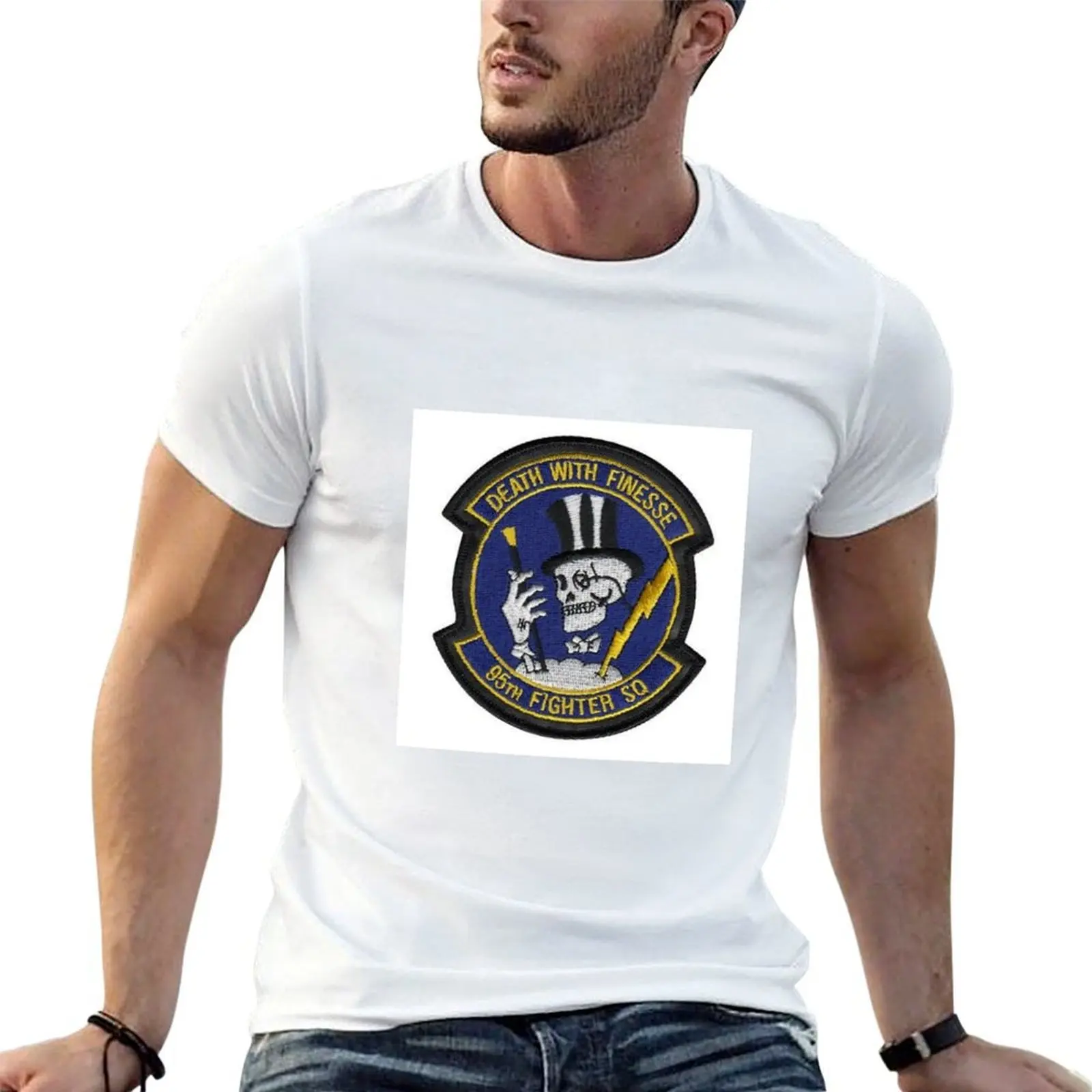 USAF Death With Finesse 95th Fighter Squadron Patch Sticker T-Shirt baggy shirts plus size tops compression shirt men