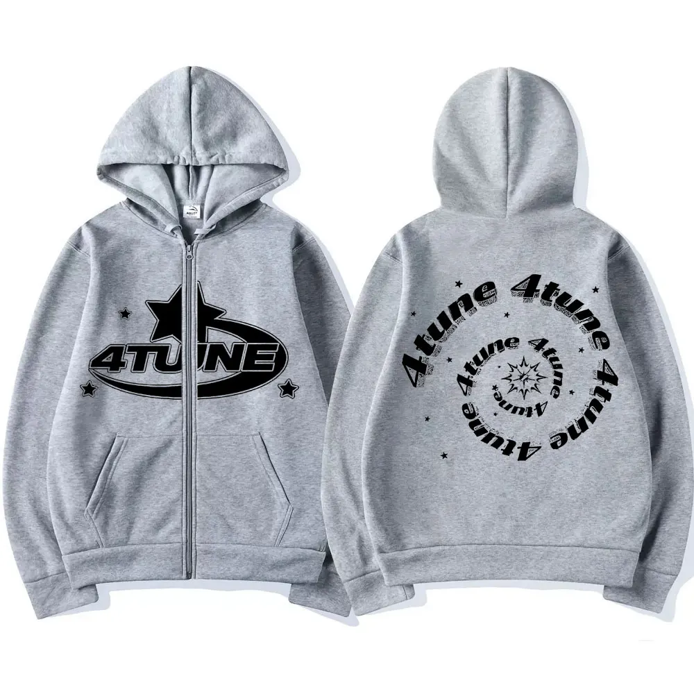 American Street 4tune Print Zipper Hoodie Men Women Long Sleeve Oversized Hip Hop Zip Up Jacket Unisex y2k Fashion Brand Hoodies