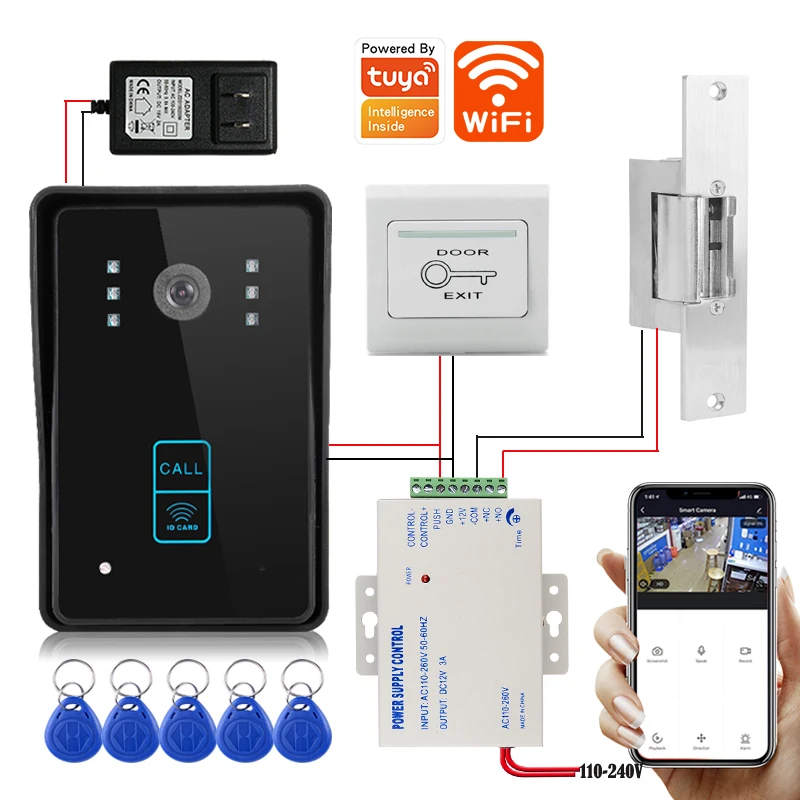 Timbre con vídeo Wifi, intercomunicador con aplicación Tuya, rastreador de teléfono móvil, visión nocturna, tarjeta deslizante, Set de desbloqueo de 1080P