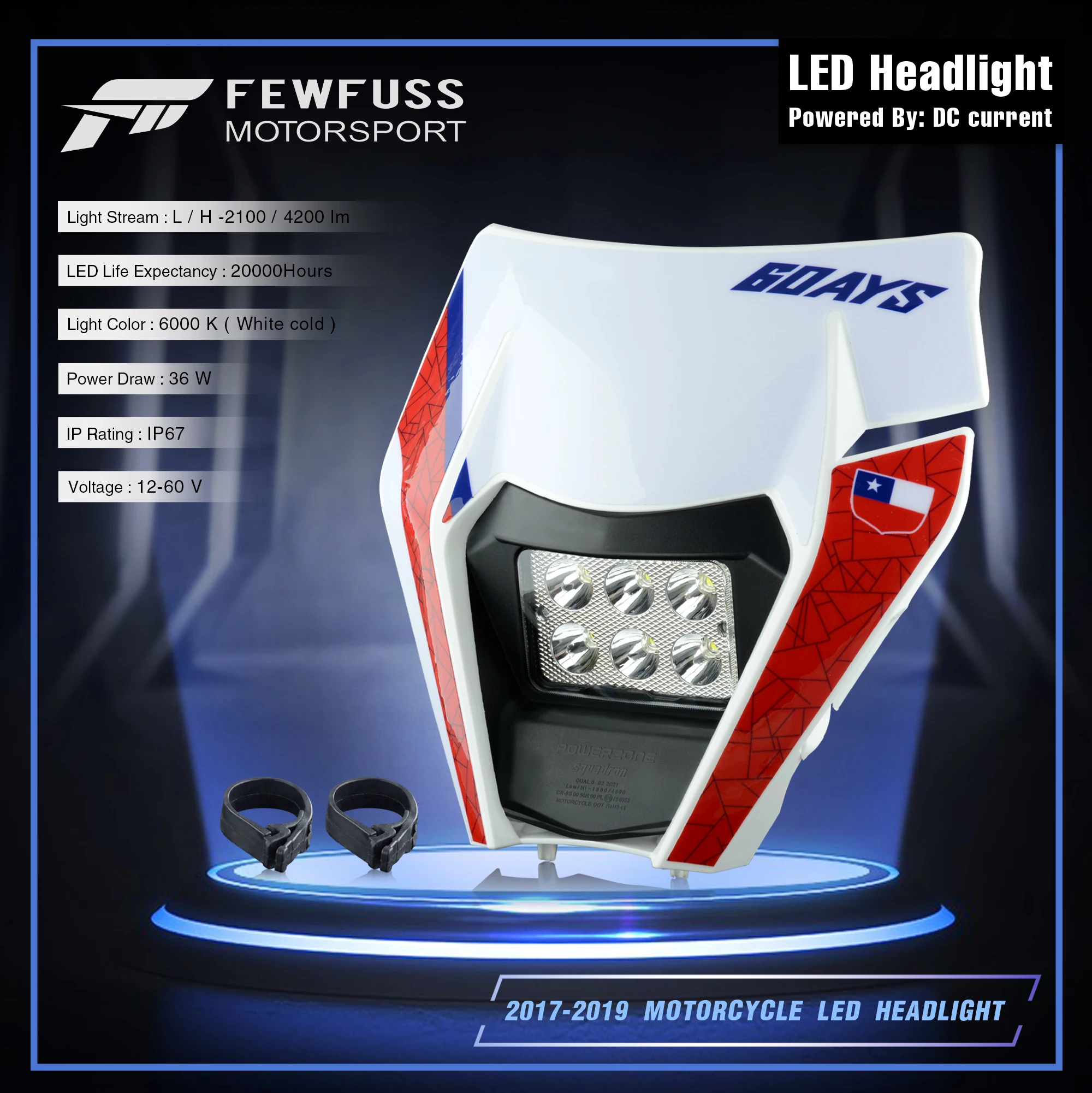 FEWFUSS Motorcycle Headlight Headlamp Head Light Supermoto Fairing For KTM EXC SXF MX Dirt Bike Enduro 6 Days Headlight