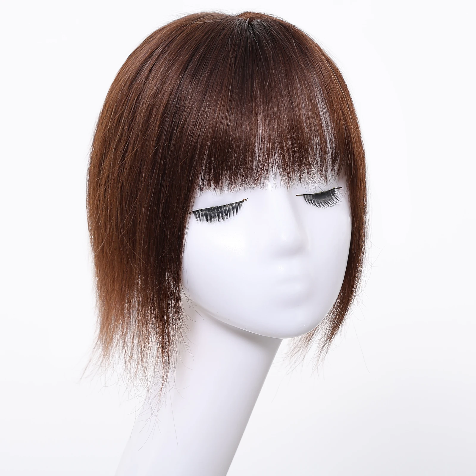 شعر بشري بني للنساء مشبك على هامش مع سوالف وقطعة علوية 100% شعر بشري بلانت قص شعر مموج #5