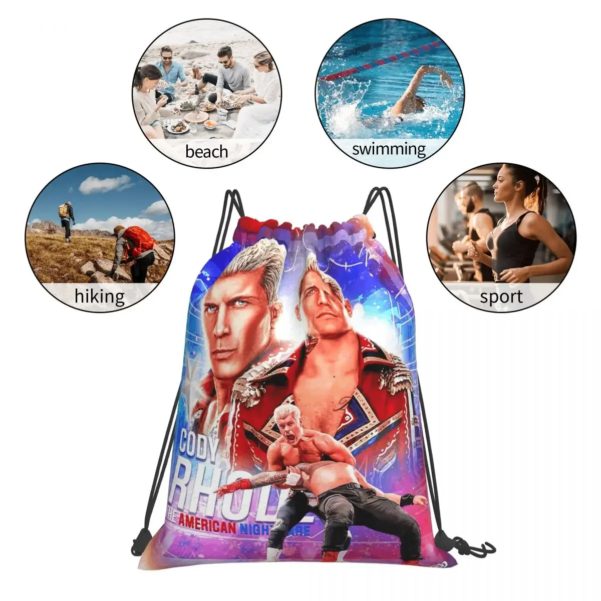 In The Ring Cody Rhodes American Nightmare Backpacks Fashion Drawstring Bundle Pocket Sports Bag Book Bags For Travel School