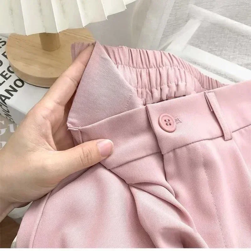 Pantaloni elastici a vita alta moda donna 2025 primavera casual pantaloni neri dritti larghi pantaloni da donna a nove punti streetwear