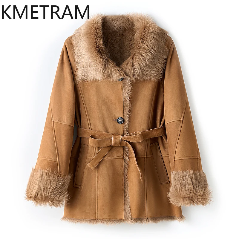 

KMETRAM Natural Goatskin with Wool Attached Jackets Women Luxury Brown Real Fur Jacket Woman 2025 New in Coats Winter Clothes