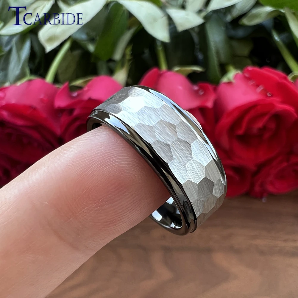 6mm 8mm Stylish Wedding Band Tungsten Hammer Ring For Men Women Multi-Faceted Brushed Finish Christmas Gift Jewelry