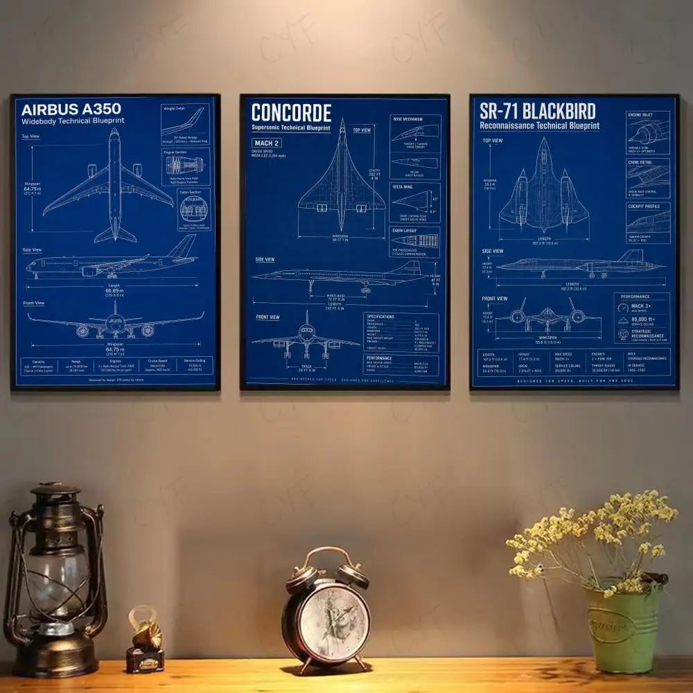 Airbus A380-800 Blueprint Aviation Poster Modern Waterproof HD Wall Art Decal Self-Adhesive Aesthetic Decor For Home Living Room