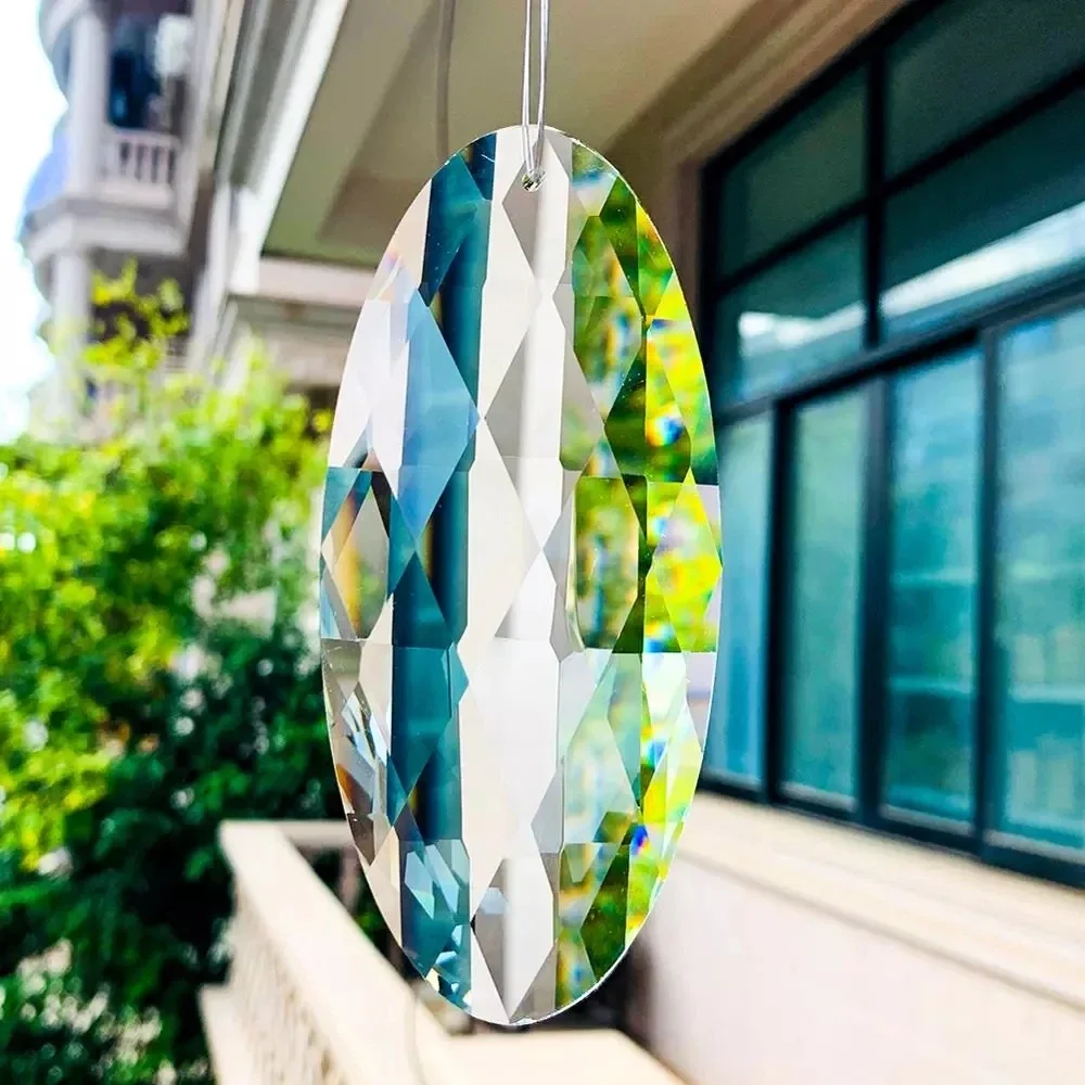 120mm Oval Faceted Crystal Prism Pendant Sparkling Glass Suncatcher DIY Hanging Ornament Chandelier Drop Christmas Home Decor