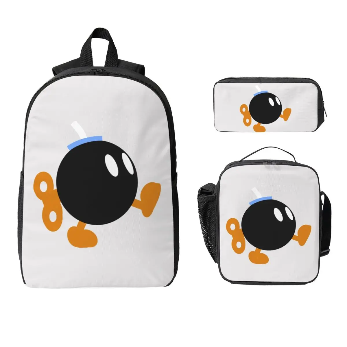 Bob-omb Backpack Student Boys Girls BookBag School Bag Computer Shoulder Bags 3ps Insulated Lunch Bag Pencil Case