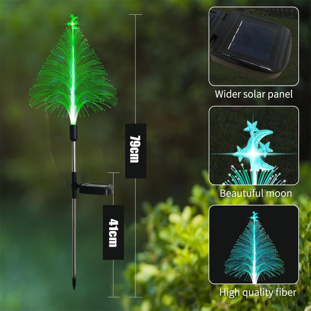 3pcs Solar Fiber Optic Lights With Powerful 600mAh Battery IP65 Waterproof Christmas Tree Shape Garden Lights