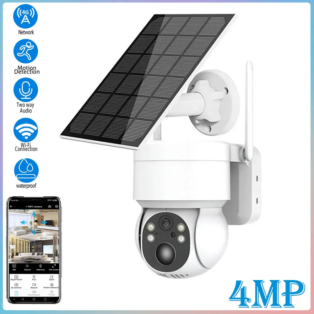 

4MP WIFI Two Way Audio Solar camera Outdoor PIR Human Motion Detection Wireless Rechargeable Battery Security Solar camera