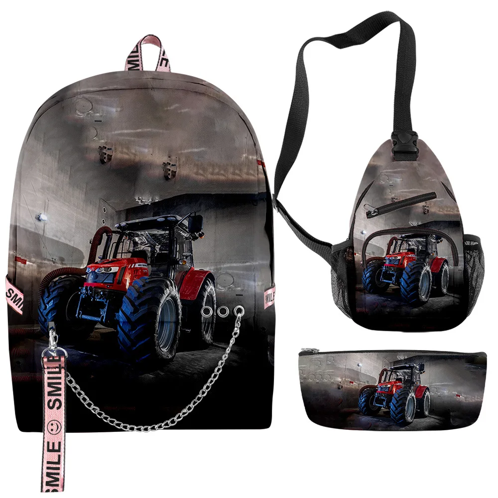 

Popular Youthful Tractor Pattern 3pcs/Set Backpacks 3D Print Oxford Notebook multifunction Backpack Chest Bag Pencil Case