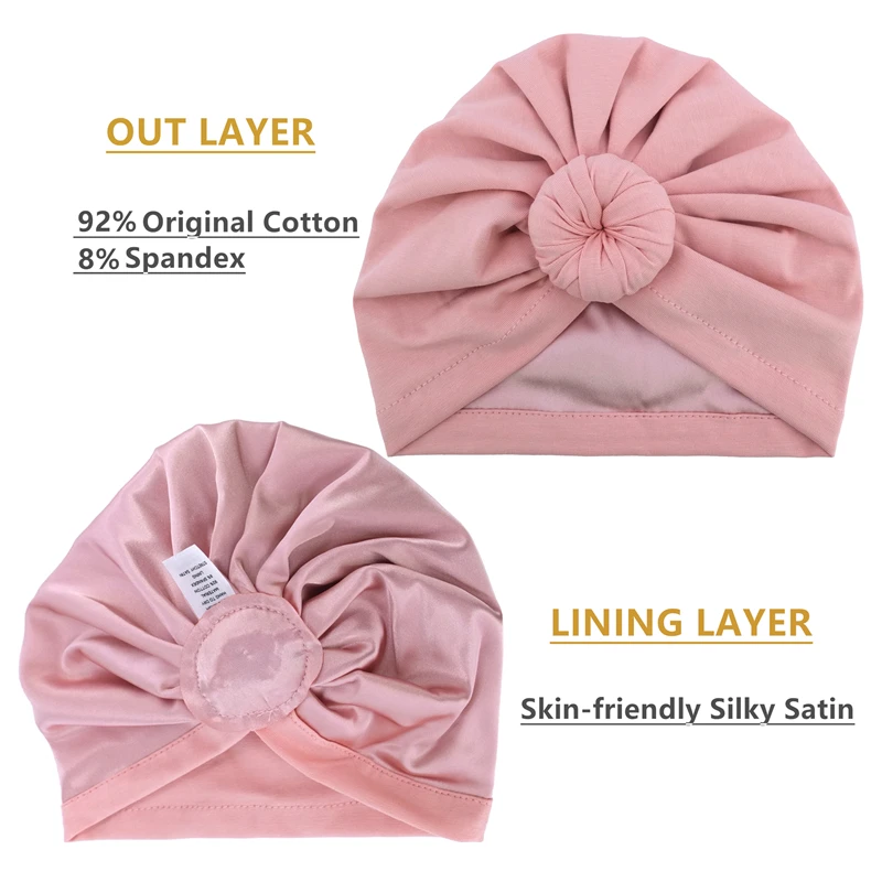 Silky Satin Lined Turban Hat for Baby Toddler Girls Boys Bonnet Newborn Infant Cotton Beanie Little Kids Donut Caps