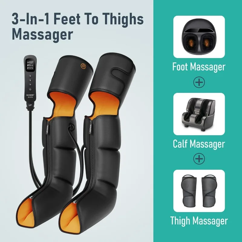 Leg Massager, 3-in-1 Foot Calf & Thigh Massager with Timer and Compression Therapy, Leg Massage Boots for Swollen Legs,