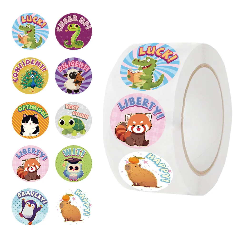 500pcs/Roll Animal Slogans to Reward Kids Cartoon Sealing Stickers DIY PVC Laptop Decals Decoration Stiker Reward Gift Toys