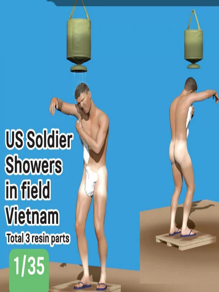 New Unassembled  1/35 Soldier Taking a Shower in the Field stand    self-assembled   Resin Figure Unpainted Model Kit