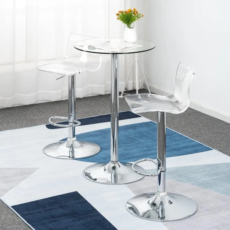 Acrylic Bar Stools with Mid Back, Set of 2, Transparent Adjustable Swivel Airlift Barstools, Counter Height Bar Chairs