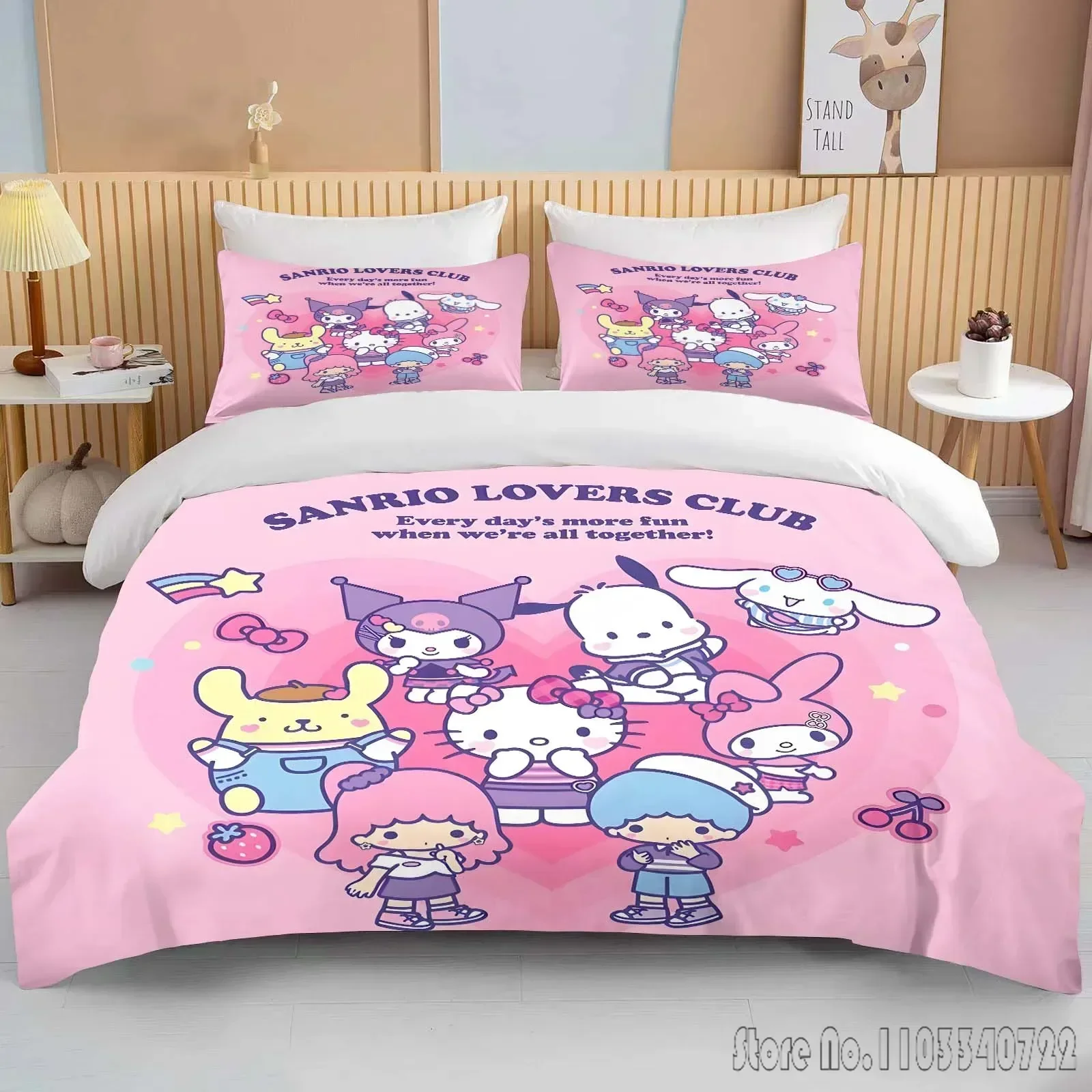 

Kawaii Sanrio Characters Printed 3PC Soft Bedding Set Duvet Cover Adult Kids Anime Quilt Cover Birthday Gift Full Size