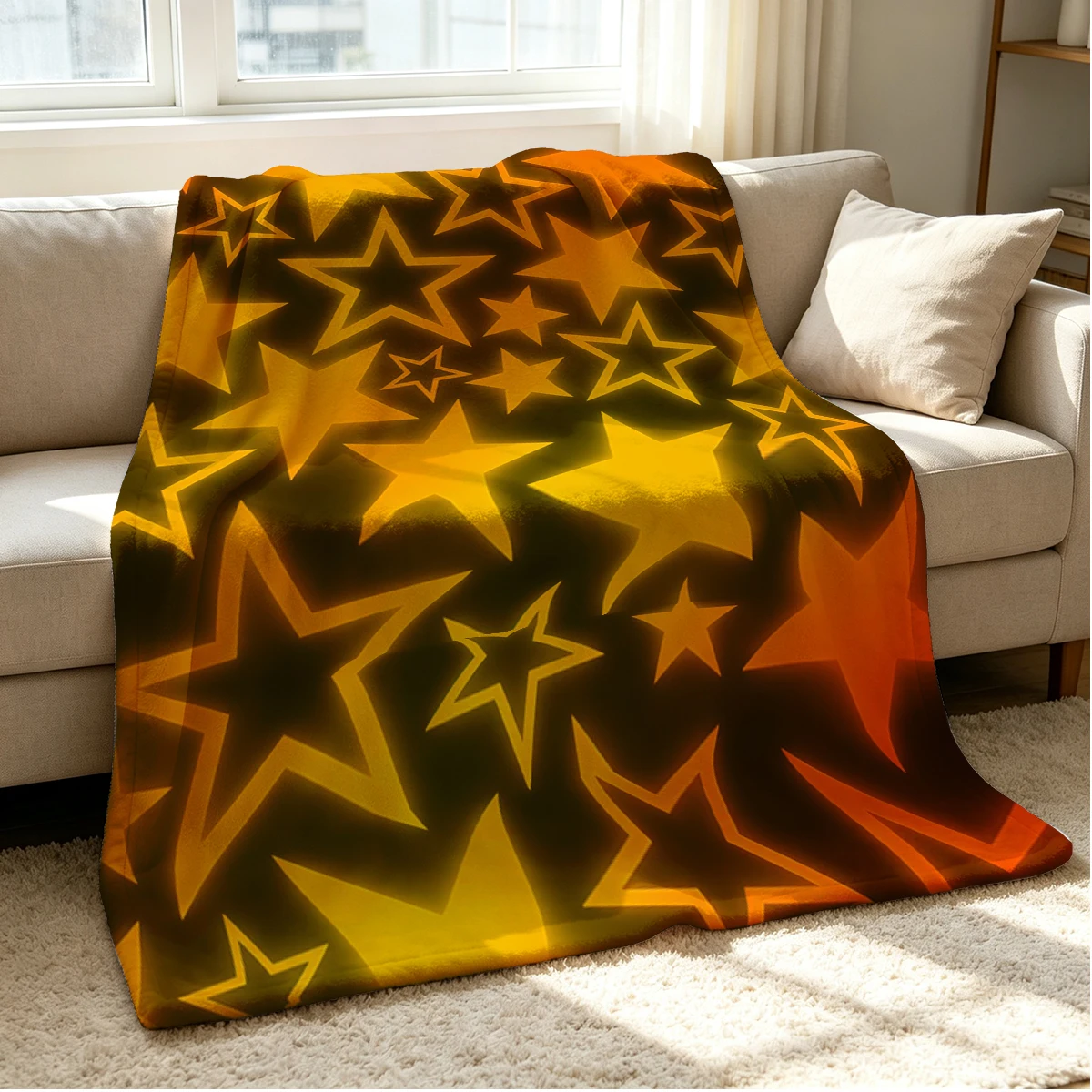 Glow Stars Flannel Blanket Warm Soft Halloween Christmas Couch Warm Cozy Decorative Decor Gift for All Season