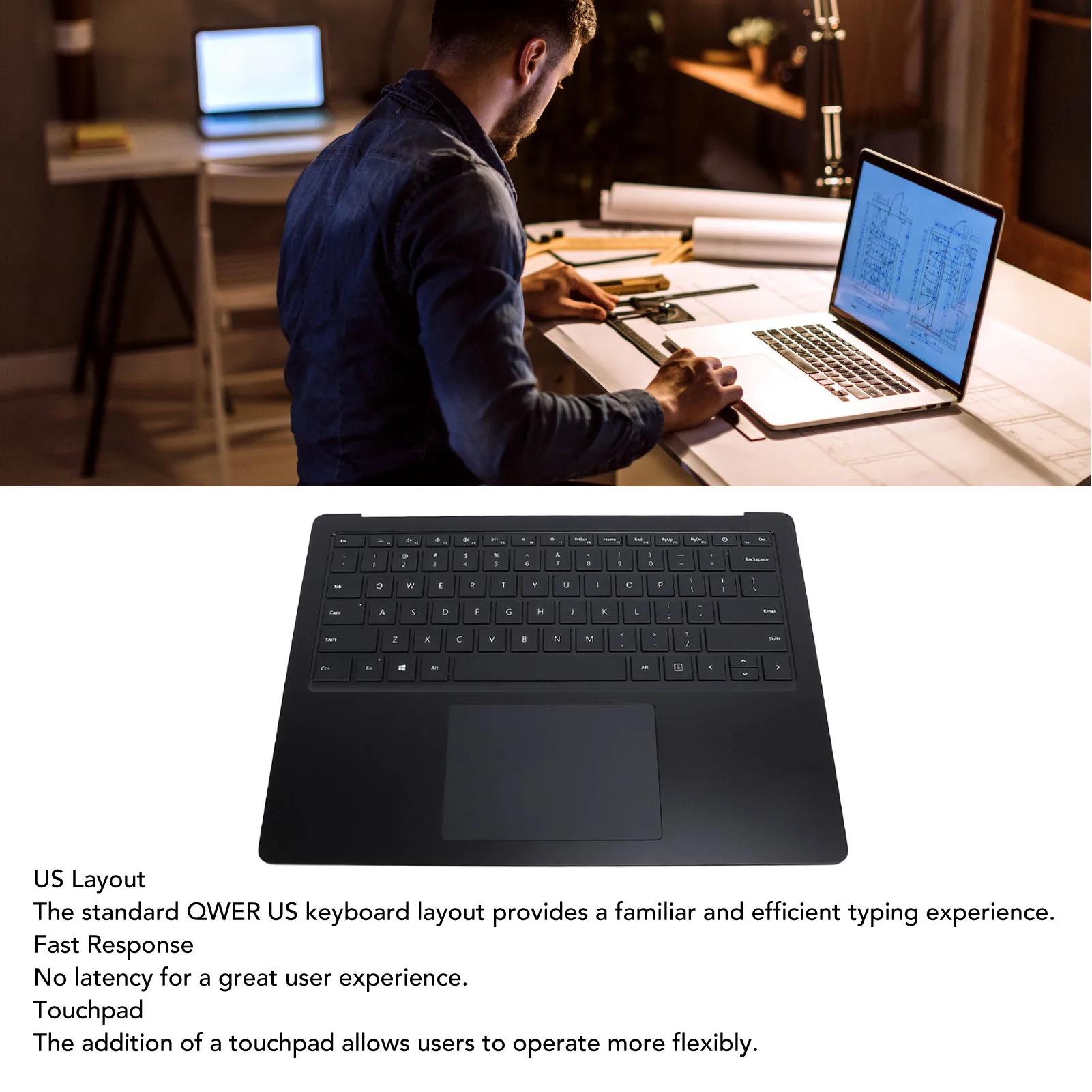 

Laptop Palmrest Keyboard Metal ABS Full Size Rapid Response Practical Laptop Palmrest Keyboard Touchpad Assembly for Accessory