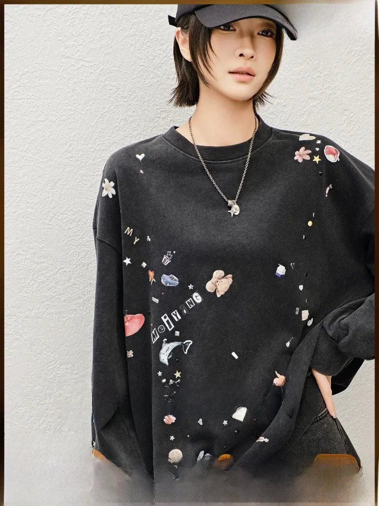 

MeiYang Long Sleeve round Neck Printed Sweatshirt Glitter Friday T-Shirt Cotton Blend Comfortable Loose Fit Ladies Hoodie