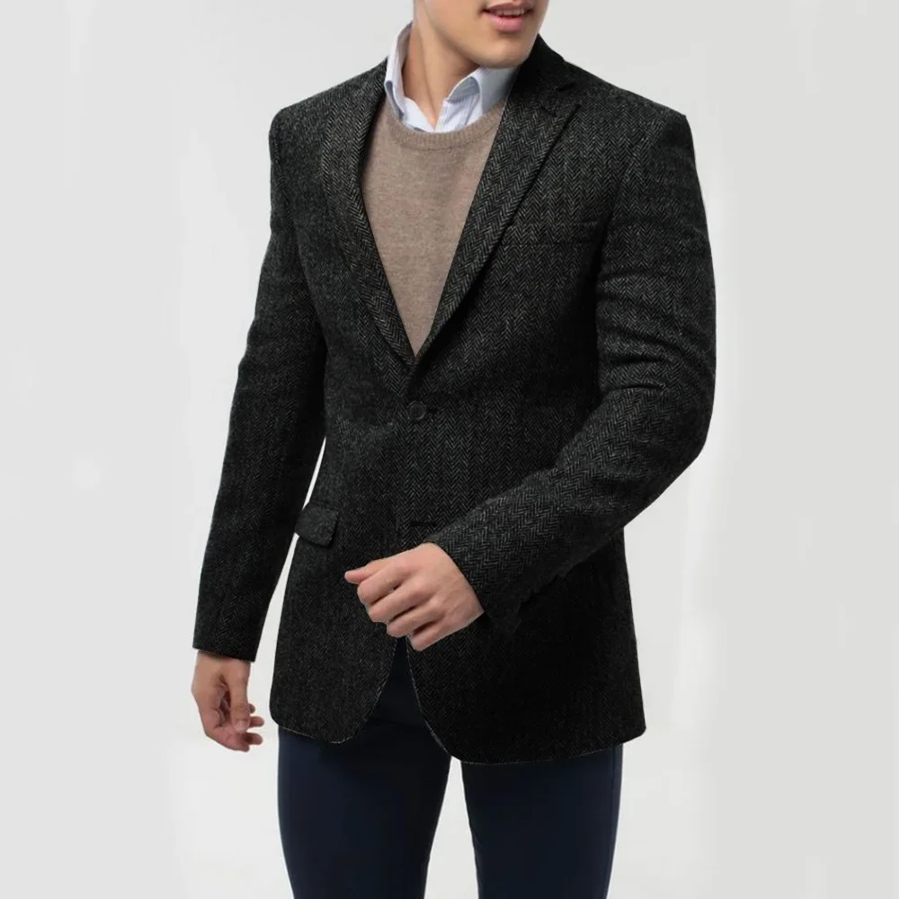 

Only Blazer 1PCS Men's Jacket Herringbone Single Breasted New Blazers Man Casual Wedding Groomsmen Coat Stage Clothing Male