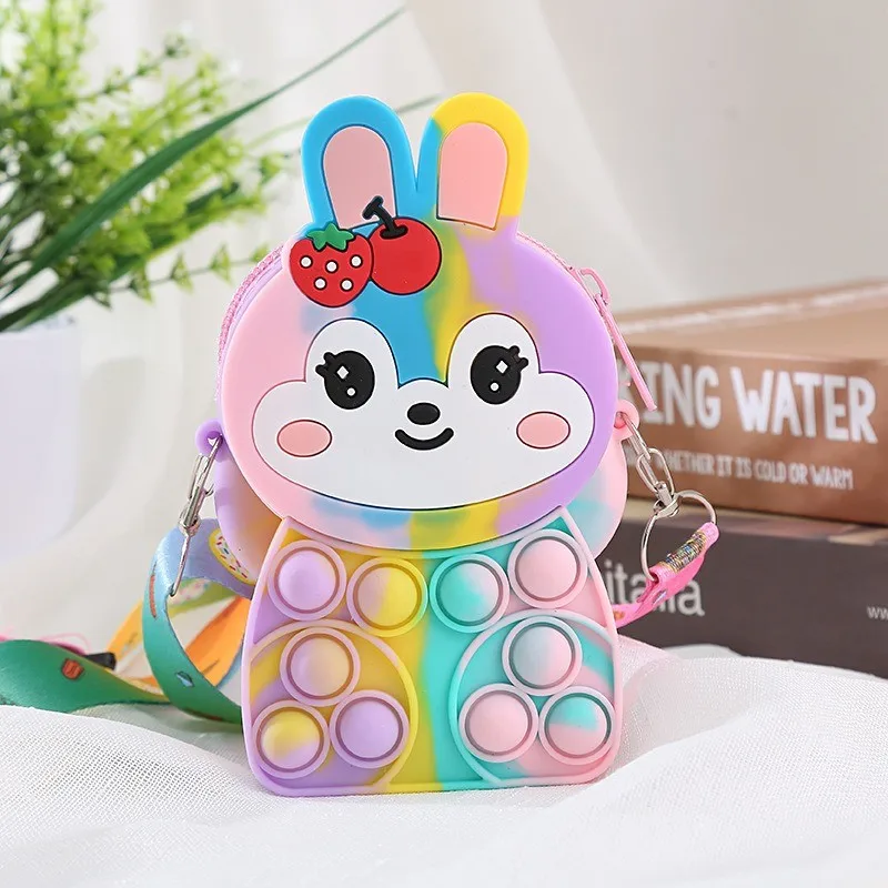 Rabbit Kids Silicone Coin Purse Candy Jelly Storage Bag Hand Pinch Bubble Puzzle Stress Relief Crossbody Bag