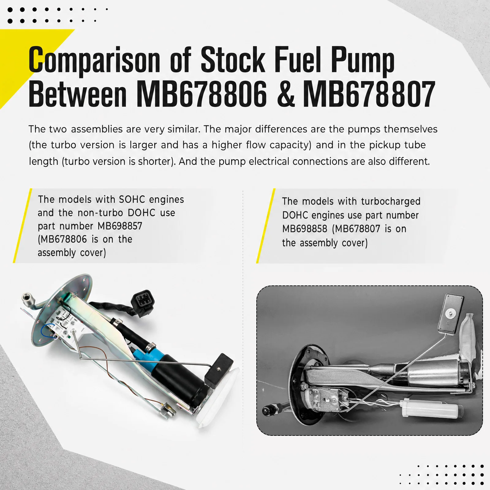 VR - FUEL Pump Module Replacement For Mitsubishi 3000GT Dodge Stealth 3.0 V6(1991-1999)- Models MB678806 MB698857