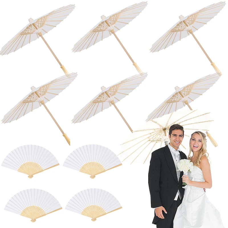 

5Pcs White Paper Umbrella Parasol Foldable Fan DIY Craft Stage Performance Photo Props Wedding Bridal Baby Shower Party Decor