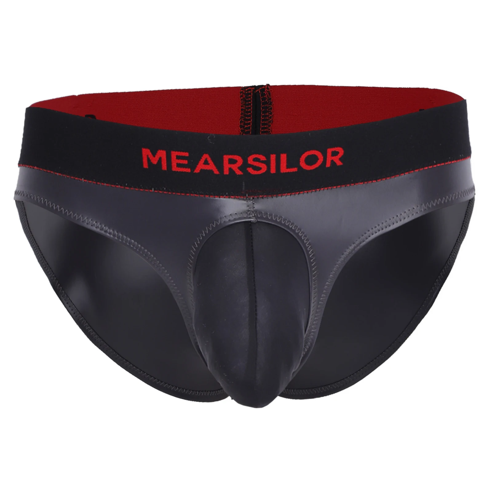 Adult Men PU Leather Briefs Low Rise Cutout Pouch with Patchwork Elastic Waistband Panties Fancy Dress Underwear for Rave Party