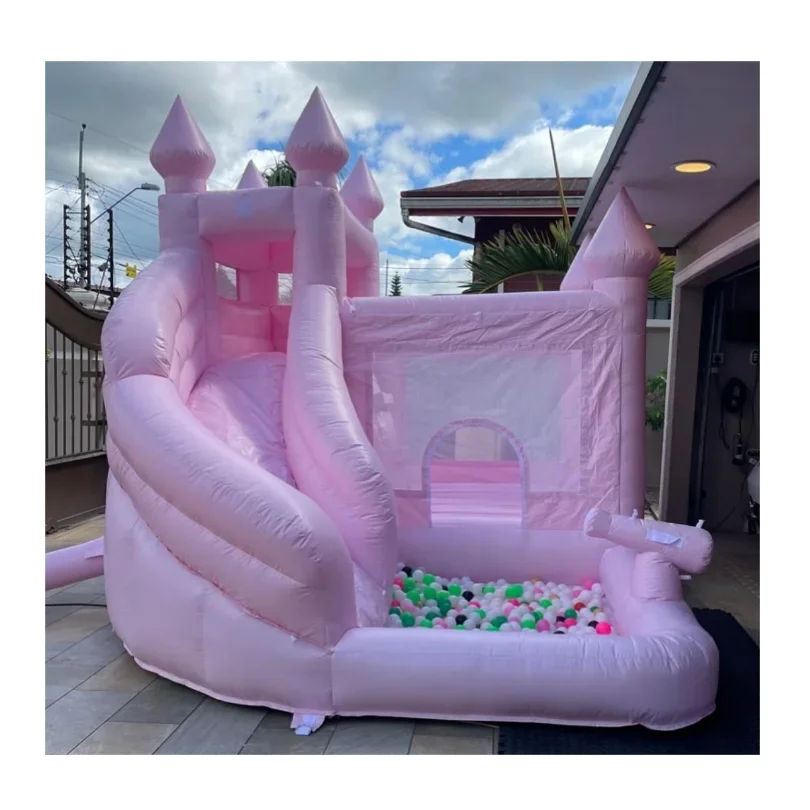 

Indoor Bounce Castle with Ball Pit Balls and Kids Protection Net pink White Inflatable Bouncer Small Bounce House for Kids